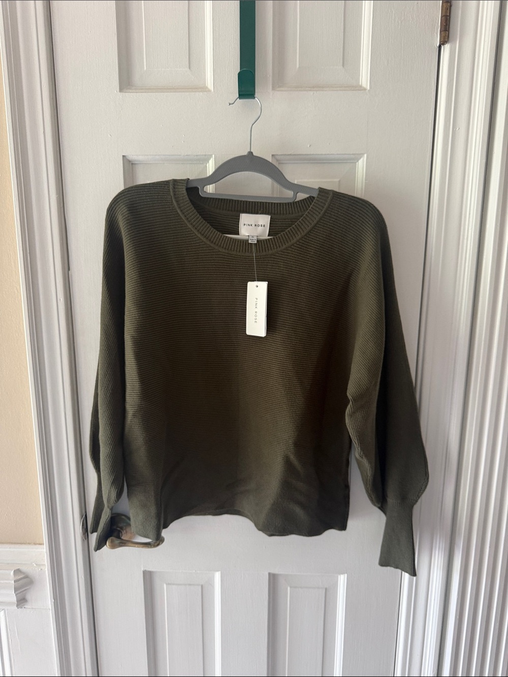 Pink Rose Olive Crewneck Ribbed Sweater